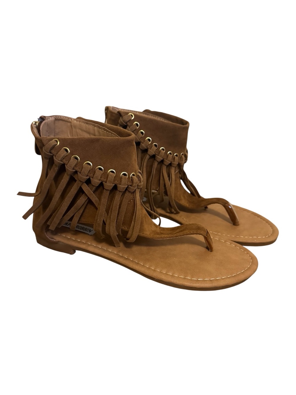 Cape Robbin Emily-6 Suede Fringe Cuffed Thong Sandals Brown Boho Size 7